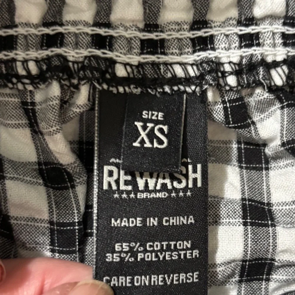 Rewash Brand Womens Gingham Smocked‎ High Waist Shorts Black White Retro Boho XS